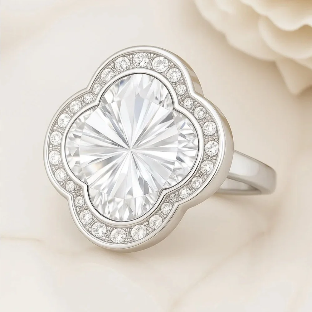 The Sophisticate Ring Swarovski size 6 7 or 8 made with rhodium & white crystals